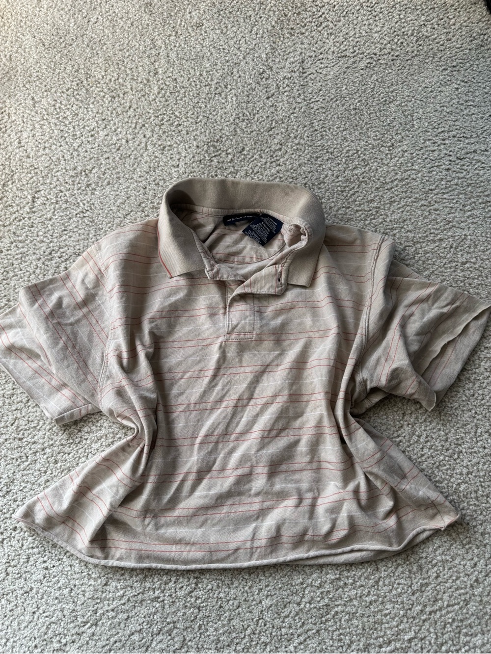 Puritan Beige Polo with Pale Pink Stripe Detail streetwear y2k
